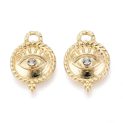 Талисман из сплава, с кристально горный хрусталь, без кадмия, без никеля и без свинца, текстурированный плоский круглый с ушком