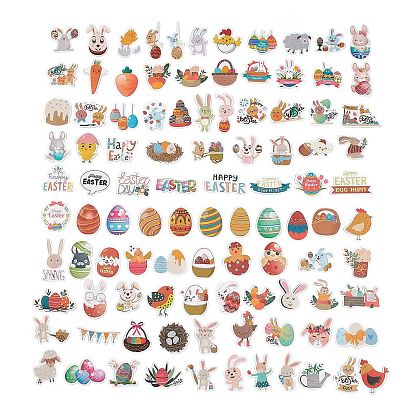 100Pcs 100 Styles Easter Theme Cartoon Paper Sticker Label Set, Adhesive Label Stickers, for Suitcase & Skateboard & Refigerator Decor