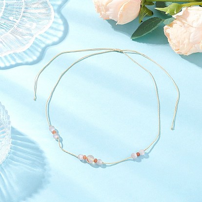 Регулируемые круглые плетеные ожерелья из натурального сердолика, кошачьего глаза и окрашенного натурального малайзийского нефрита в форме ронделла