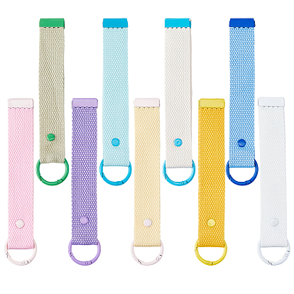 9piezas 9 llaveros de poliéster de aleación de colores, Rectángulo, con anillos de puerta de resorte