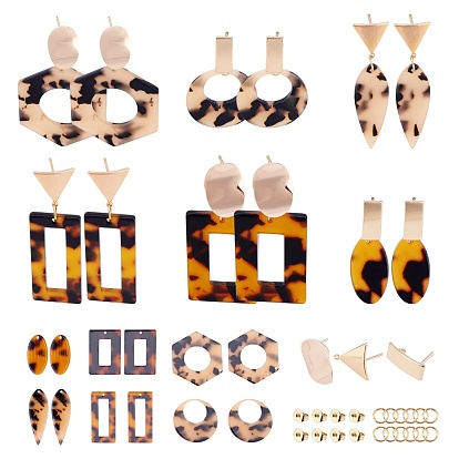 DIY Earring Making, with Cellulose Acetate(Resin) Pendants, 304 Stainless Steel Jump Rings, Brass Stud Earring Findings and Ear Nuts