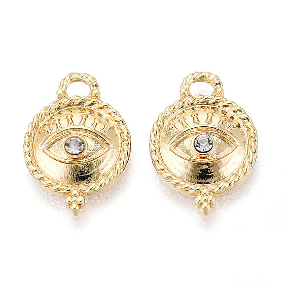 Талисман из сплава, с кристально горный хрусталь, без кадмия, без никеля и без свинца, текстурированный плоский круглый с ушком