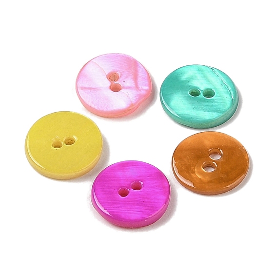 Кнопка с распылительной краской и натуральной пресноводной ракушкой, 2-луночное, плоско-круглые