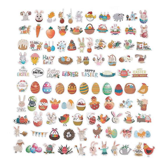 100Pcs 100 Styles Easter Theme Cartoon Paper Sticker Label Set, Adhesive Label Stickers, for Suitcase & Skateboard & Refigerator Decor