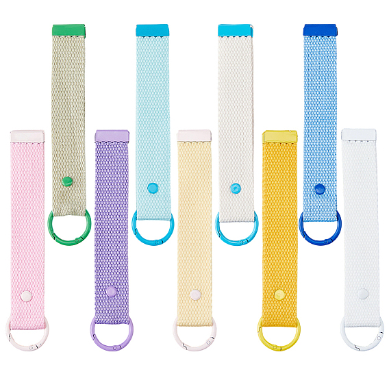 9Pcs 9 Colors Alloy Polyester Keychains, Rectangle, with Spring Gate Rings