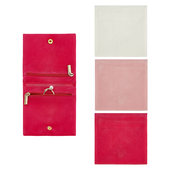 3 шт. 3 цвета складные микрофибровые и флисовые мешочки для хранения украшений на молнии для серег, ожерелий, колец, квадратный