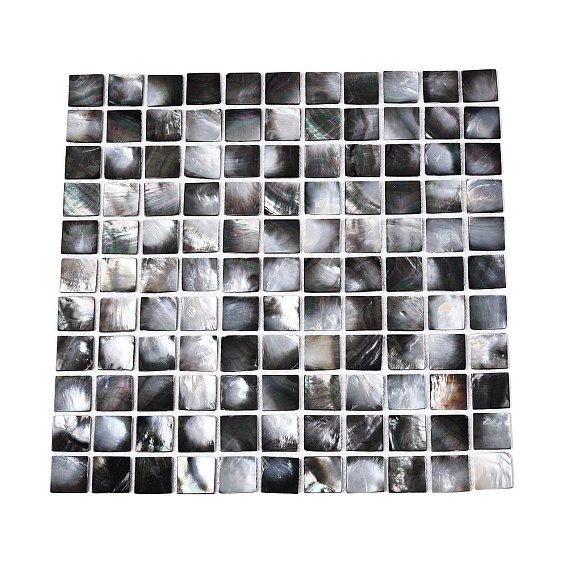 Natural Black Lip Mosaic Tiles Cabochons, Square, Flat Back