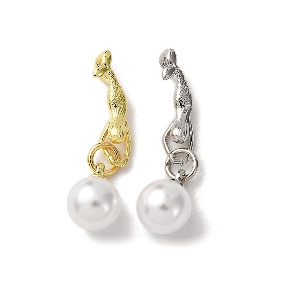 Латунные подвески, с имитацией жемчужина бисера, русалка и круглая