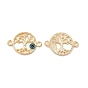 Alloy Connector Charms with Steel Blue Enamel, Flat Round Tree Links with Evil Eye, Nickel