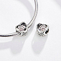 925 Sterling Silver Euorpean Beads, with Cubic Zirconia, with 925 Stamp, Large Hole Beads, Heart with Footprint