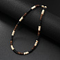 Retro Men's Coconut & Shell & Hematite Heishi Beaded Necklaces, with Iron Extender & Alloy Lobster Clasp, Surf Vacation Necklaces