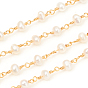 Brass Handmade Beaded Chain, with Natural Freshwater Pearl, Long-Lasting Plated, Unwelded, with Spool, Round