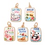 Printed Brass Pendants, Rectangle Charms, Colorful