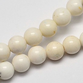 Round Natural Magnesite Beads Strands, 6mm, Hole: 1mm, about 68pcs/strand, 15.7 inch