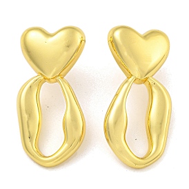 Rack Plating Heart Brass Stud Earrings, Cadmium Free & Lead Free