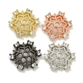 Rack Plating Brass Micro Pave Clear Cubic Zirconia Bead Caps, Long-Lasting Plated, Lead Free & Cadmium Free, Flower