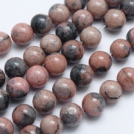 Brins de perles pierres fines naturelles , teint, imitation de rhodonite, ronde