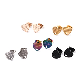 304 Stainless Steel Stud Earring Findings, with Ear Nuts, Textured Heart