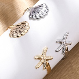 Латунные браслеты с открытыми манжетами для женщин, морская звезда и форма раковины