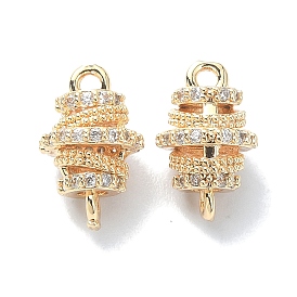 Brass Micro Pave Clear Cubic Zirconia Connetor Charms, Flat Round