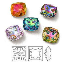 K9 Glass Rhinestone Cabochons, Point Back & Back Plated, Faceted, Square