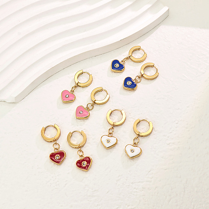 Элегантные серьги-кольца из нержавеющей стали в форме сердца, реальный 18 k позолоченный, с четким кубического циркония