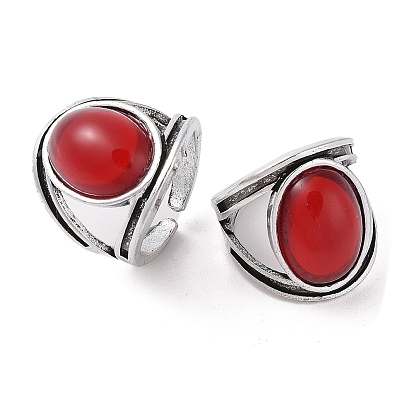 Oval Resin Finger Ring, Alloy Wide Open Cuff Rings, Antique Silver, Cadmium Free & Lead Free