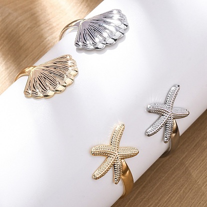 Латунные браслеты с открытыми манжетами для женщин, морская звезда и форма раковины