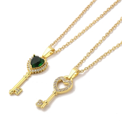 304 Stainless Steel Pendant Necklaces, Brass Micro Pave Cubic Zirconia Pendant Necklaces