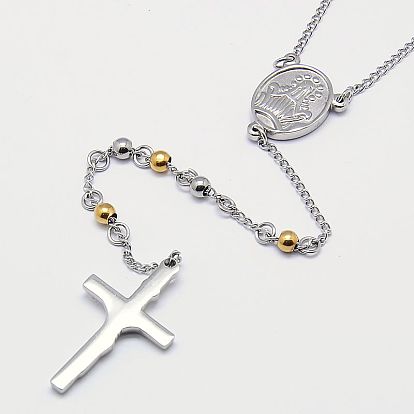 Men's Rosary Bead Necklace with Crucifix Cross, 304 Stainless Steel Necklace for Easter