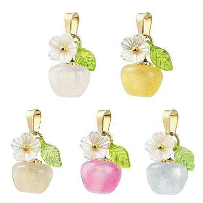 Подвески из смолы, реагирующие на УФ-излучение, Подвески, меняющие цвет, яблочный шарм, с акриловой и 304 фурнитурой из нержавеющей стали, реальный 18 k позолоченный