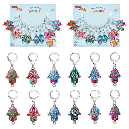 Подвесные маркеры петель из сплава эмали, подвески крючком, маркер с замком и кольцом с подвеской в виде винного бокала, Хамса рука с рисунком сглаза