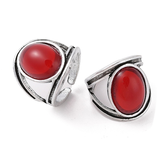 Ovaler Fingerring aus Harz, weit geöffnete Manschettenringe aus Legierung, Antik Silber Farbe, cadmiumfrei und bleifrei