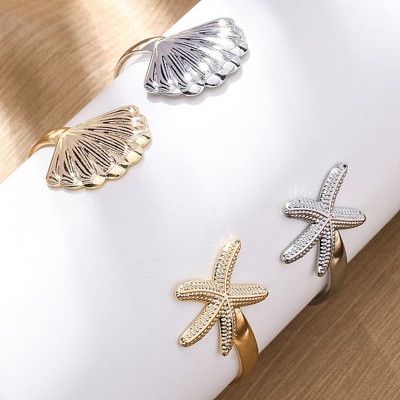 Латунные браслеты с открытыми манжетами для женщин, морская звезда и форма раковины