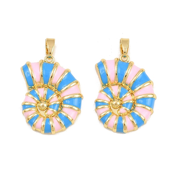 Brass with Enamel Pendants, Nautilus Shell Shape Charms, Cadmium Free & Lead Free, Long-Lasting Plated, Rack Plating, Real 18K Gold Plated