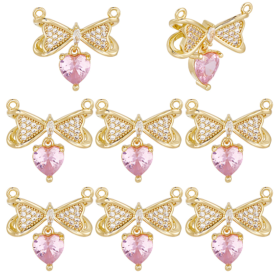 8 шт. латунные подвески-соединители с микропаве из кубического циркония, бантом и сердца