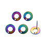 Rainbow Color 304 Stainless Steel Stud Earring Findings, with Hole, Ring