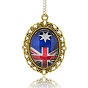 Alloy Glass Pendants, Oval with Union Jack Pattern, 39x29x6mm, Hole: 2mm