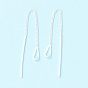 999 Fine Silver Long Chain Bar Dangle Stud Earrings, Teardrop Drop Earring Thread for Girl Women
