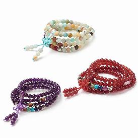 Yoga Chakra Jewelry, Natural Gemstone Wrap Bracelets, Four Loops, with Alloy Findings