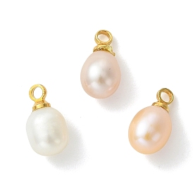 3шт 3 цвета подвески из натурального культивированного пресноводного жемчуга, рисовые амулеты с латунными креплениями, золотые