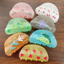 Acrylic Claw Clip with Printed Half Circle, Versatile Hair Accessory for Women