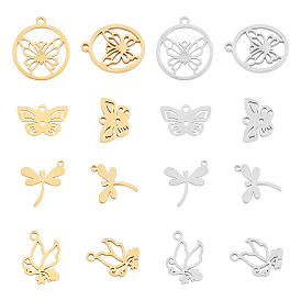 16Pcs 8 Style 201 Stainless Steel Pendants, Laser Cut, Mixed Shapes