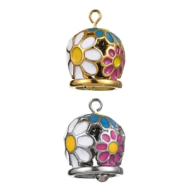 304 подвески из нержавеющей стали, с эмалью, колокольчик с цветочным шармом