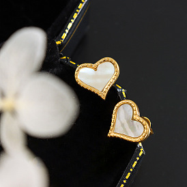 Chic White Seashell Peach Heart Earrings for Women, Elegant Titanium Steel Love-shaped Ear Studs