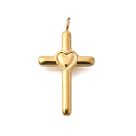 PVD Vacuum Plating 201 Stainless Steel Pendants, Cross with Heart Charm