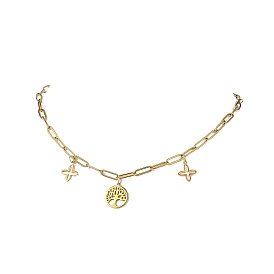 304 Женские ожерелья из нержавеющей стали с подвеской в виде дерева жизни и креста в виде скрепки