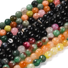 Natural Agate Beads Strands, Faceted, Round, Dyed & Heated