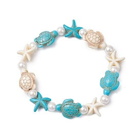 Synthetic Turquoise Beaded Stretch Bracelets for Women, with Shell Pearl, Starfish & Tortoise