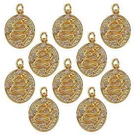 10Pcs Brass Micro Pave Clear Cubic Zirconia Pendants, with Jump Rings, Oval with Snake